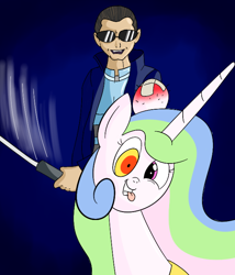 Size: 600x700 | Tagged: safe, artist:d3rpy, imported from derpibooru, princess celestia, human, celestia hate, crossover, deus ex, head lump, jc denton, lump, op is a duck, op is trying to start shit