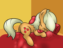 Size: 843x644 | Tagged: safe, artist:alazak, imported from derpibooru, applejack, cute, female, loose hair, sleeping, solo