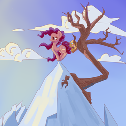 Size: 1500x1500 | Tagged: safe, artist:qweeli, imported from derpibooru, pinkie pie, female, mountain, solo, tree