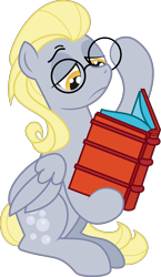 Size: 1737x3000 | Tagged: safe, artist:katequantum, idw, imported from derpibooru, derpy hooves, pegasus, pony, alternate hairstyle, book, bright eyes (mirror universe), dark mirror universe, female, glasses, mare, mirror universe, solo