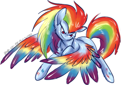 Size: 1277x894 | Tagged: safe, artist:fizzy-dog, imported from derpibooru, rainbow dash, pegasus, pony, cheek fluff, colored wings, female, mare, multicolored wings, rainbow power, rainbow wings, raised hoof, simple background, solo, spread wings, white background, wings