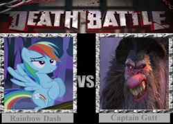 Size: 1008x720 | Tagged: safe, imported from derpibooru, rainbow dash, ape, pegasus, pony, captain gutt, death battle, exploitable meme, gigantopithecus, good vs evil, ice age, ice age 4: continental drift, meme, pirate, versus, vs