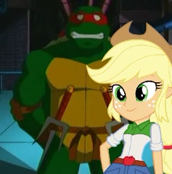 Size: 313x315 | Tagged: safe, edit, imported from derpibooru, applejack, equestria girls, crossover, crossover shipping, female, male, raphael, shipping, straight, teenage mutant ninja turtles, tmnt 2003 series