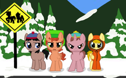 Size: 912x564 | Tagged: safe, artist:fire-girl872, imported from derpibooru, earth pony, pegasus, pony, unicorn, colt, eric cartman, foal, kenny mccormick, kyle broflovski, male, ponified, south park, stan marsh