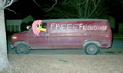 Size: 550x329 | Tagged: safe, imported from derpibooru, fluttershy, pony, bronybait, irl, photo, ponies in real life, rape van, seems legit, van