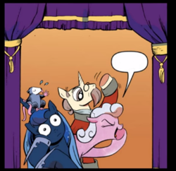 Size: 348x337 | Tagged: safe, idw, imported from derpibooru, kibitz, princess luna, tiberius, spoiler:comic, faic, wat