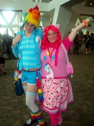 Size: 768x1024 | Tagged: artist needed, safe, imported from derpibooru, pinkie pie, rainbow dash, human, 2013, convention, cosplay, irl, irl human, otakon, photo
