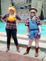 Size: 768x1024 | Tagged: artist needed, safe, imported from derpibooru, applejack, human, 2013, convention, cosplay, glasses, irl, irl human, otakon, overalls, photo