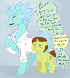 Size: 1280x1430 | Tagged: safe, artist:mlpfwb, imported from derpibooru, pony, unicorn, crossover, hilarious in hindsight, ponified, rick and morty, vulgar