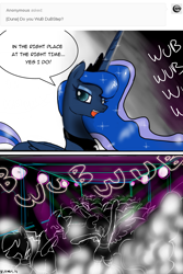 Size: 1200x1800 | Tagged: safe, artist:nadvgia, imported from derpibooru, princess luna, ask, female, party, solo, tumblr, wub