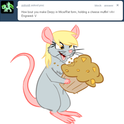 Size: 500x500 | Tagged: safe, artist:jitterbugjive, imported from derpibooru, derpy hooves, mouse, lovestruck derpy, ask, cute, derpabetes, derpy mouse, female, mousified, muffin, solo, species swap, tumblr