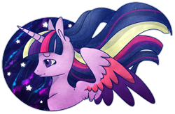 Size: 1000x656 | Tagged: safe, artist:captivelegacy, imported from derpibooru, twilight sparkle, alicorn, pony, twilight's kingdom, female, night, rainbow power, solo, twilight sparkle (alicorn)