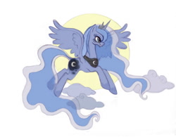 Size: 1000x781 | Tagged: safe, artist:zarielcharoitite, imported from derpibooru, princess luna, cloud, female, flying, moon, solo