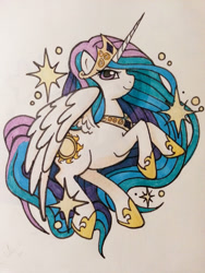 Size: 960x1280 | Tagged: safe, artist:pickletoez, imported from derpibooru, princess celestia, female, solo, traditional art