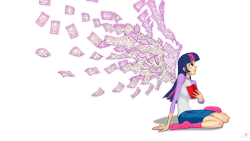 Size: 1920x1080 | Tagged: safe, artist:bipole, imported from derpibooru, twilight sparkle, human, book, clothes, female, humanized, implied wings, magic, nail polish, pages, shirt, simple background, skirt, socks, solo, transparent background, twilight sparkle (alicorn)