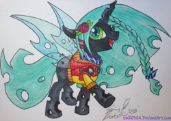 Size: 1024x726 | Tagged: safe, artist:emr0304, imported from derpibooru, oc, oc only, oc:gallow wisp, changeling, solo, traditional art