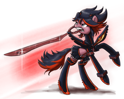 Size: 1280x1023 | Tagged: safe, artist:king-kakapo, imported from derpibooru, pony, kill la kill, mouth hold, ponified, ryuko matoi, scissor blade, senketsu, solo, weapon