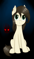 Size: 4414x7500 | Tagged: safe, artist:lace_felora, imported from derpibooru, oc, oc only, earth pony, pony, absurd resolution, dark, earring, frown, glare, looking at you, piercing, sitting, solo