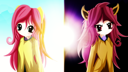 Size: 3840x2160 | Tagged: safe, artist:an-m, imported from derpibooru, fluttershy, human, eared humanization, flutterbat, humanized