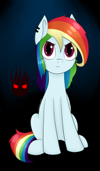 Size: 4414x7500 | Tagged: safe, artist:lace_felora, imported from derpibooru, rainbow dash, pony, abstract background, absurd resolution, ear piercing, female, mare, piercing, signature, sitting, solo, wingless