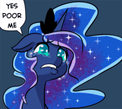 Size: 500x446 | Tagged: safe, artist:fauxsquared, imported from derpibooru, princess luna, tumblr:it's always sunny in canterlot, animated, crying, female, lip bite, solo, speech bubble