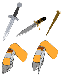 Size: 450x550 | Tagged: safe, artist:the-chibster, imported from derpibooru, applejack, ask-hunterjack, dagger, hooves, knife, stake, tumblr, weapon