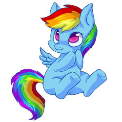 Size: 3300x3300 | Tagged: safe, artist:esurie, imported from derpibooru, rainbow dash, pegasus, pony, cute, dashabetes, female, high res, looking up, missing cutie mark, simple background, sitting, solo, transparent background, underhoof, younger