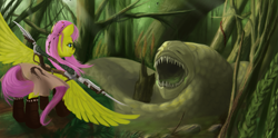 Size: 1395x690 | Tagged: safe, artist:boomythemc, imported from derpibooru, fluttershy, forest, magic the gathering