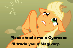 Size: 944x623 | Tagged: safe, imported from derpibooru, applejack, applepray, female, image macro, meme, pokémon, pokémon x and y, pray, praying, solo