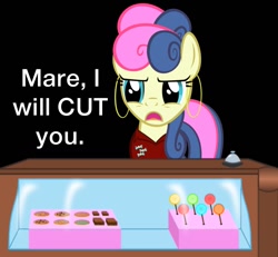 Size: 780x720 | Tagged: safe, artist:bravelyart, imported from derpibooru, bon bon, sweetie drops, alternate hairstyle, bon qui qui, bonpun, crossover, ear piercing, earring, female, jewelry, mad tv, madtv, piercing, pun, solo