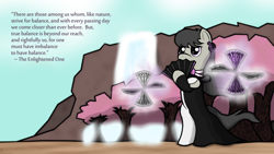 Size: 3200x1800 | Tagged: safe, artist:bluesparkks, imported from derpibooru, octavia melody, pony, semi-anthro, bipedal, clothes, enlightenment, fan, female, hoof hold, solo, tree