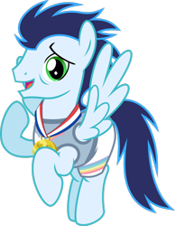 Size: 1600x2061 | Tagged: safe, artist:chainchomp2, imported from derpibooru, soarin', pegasus, pony, equestria games (episode), equestria games, gold medal, male, medal, simple background, solo, stallion, transparent background, vector