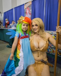 Size: 765x960 | Tagged: safe, artist:abby dark-star, artist:hormozidesigns, imported from derpibooru, rainbow dash, human, belly button, bikini, bikini top, child, cleavage, clothes, convention, cosplay, dagger, female, gam gams, irl, irl human, knife, loincloth, midriff, photo, shanna the she-devil, swimsuit, target demographic