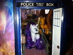 Size: 2592x1936 | Tagged: safe, artist:tibsistops, imported from derpibooru, applejack, rarity, brushable, doctor who, irl, tardis, toy