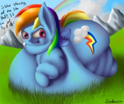 Size: 975x820 | Tagged: safe, artist:php33, imported from derpibooru, rainbow dash, fat, female, immobile, morbidly obese, obese, overweight, rainblob dash, solo, weight gain