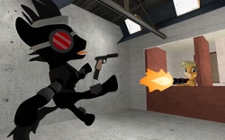 Size: 1440x900 | Tagged: safe, imported from derpibooru, applejack, 3d, dead, gmod, gun, police officer