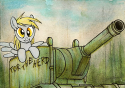 Size: 500x351 | Tagged: safe, artist:foxinshadow, imported from derpibooru, derpy hooves, pegasus, pony, female, kv-2, mare, solo, tank (vehicle)