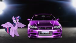 Size: 1920x1080 | Tagged: safe, artist:nsdrift, imported from derpibooru, twilight sparkle, alicorn, pony, car, female, mare, nissan, nissan skyline, skyline r34, solo, twilight sparkle (alicorn)