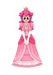 Size: 707x1000 | Tagged: safe, artist:mysticalpha, imported from derpibooru, pinkie pie, human, clothes, commission, crossover, dress, female, humanized, nintendo, pink, princess peach, solo, super mario bros., super smash bros.