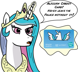 Size: 2699x2499 | Tagged: safe, artist:saburodaimando, imported from derpibooru, princess celestia, bat credit card, batman and robin, credit card, female, joel schumacher, solo, this will end in tears