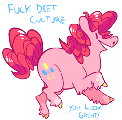 Size: 516x506 | Tagged: safe, artist:jester, imported from derpibooru, pinkie pie, chubby, drama, fat acceptance, female, feminism, mouthpiece, open mouth, simple background, smiling, solo, tumblr, unshorn fetlocks, vulgar, white background