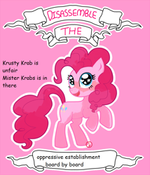 Size: 900x1051 | Tagged: safe, artist:theskiesfalling, edit, imported from derpibooru, pinkie pie, cute, daaaaaaaaaaaw, diapinkes, female, mouthpiece, parody, solo, spongebob squarepants, squid on strike