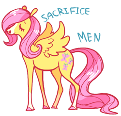 Size: 528x505 | Tagged: safe, artist:jester, edit, imported from derpibooru, fluttershy, drama, female, lol, meta, misandry, mouthpiece, sacrifice, solo, subversive kawaii