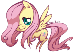 Size: 600x430 | Tagged: safe, artist:shinepawpony, imported from derpibooru, fluttershy, chibi, female, looking at you, simple background, smiling, solo, transparent background