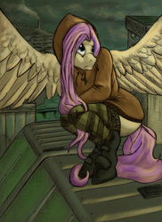 Size: 500x688 | Tagged: safe, artist:pseudosharp, imported from derpibooru, fluttershy, anthro, clothes, crying, female, hoodie, solo, urban