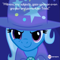 Size: 549x549 | Tagged: safe, imported from derpibooru, trixie, pony, unicorn, female, hub logo, hub network, mare, official, solo, text, the hub, villaintines day