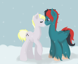 Size: 1700x1400 | Tagged: safe, artist:creeperoxx, imported from derpibooru, oc, oc only, earth pony, pegasus, pony, gay, kissing, male, nuzzling, oc x oc, shipping, snow, snowfall, snowflake, underhoof