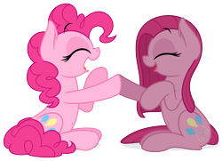 Size: 5003x3620 | Tagged: safe, artist:zutheskunk, imported from derpibooru, pinkie pie, earth pony, pony, belly button, cute, cuteamena, daaaaaaaaaaaw, diapinkes, duality, eyes closed, female, happy, mare, open mouth, pattycakes, pinkamena diane pie, profile, self ponidox, simple background, sitting, smiling, sunshine sunshine, transparent background, vector