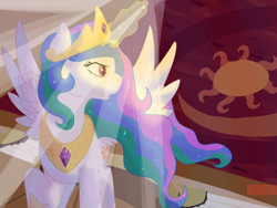 Size: 2000x1500 | Tagged: safe, artist:red note, imported from derpibooru, princess celestia, angry, castle of the royal pony sisters, female, magic, solo