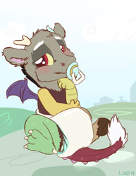 Size: 744x963 | Tagged: safe, artist:lincub, imported from derpibooru, discord, baby, diaper, male, pacifier, poofy diaper, solo